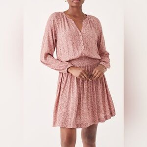 FAHERTY Montana Mauve Leaf Batik Long Slv Mini Dress Sz Small Boho Cottagecore